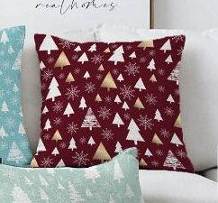 Set of 4 Winter Pillow Covers|Xmas Pine Tree and Snowflake Home Decor|Snowflake Pillow Top|Winter Trend Throw Pillow|Geometric Winter Pillow