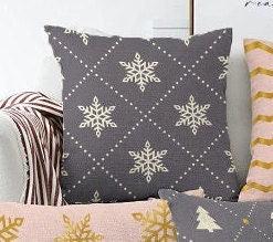 Set of 4 Winter Pillow Covers|Xmas Pine Tree and Snowflake Home Decor|Snowflake Pillow Top|Winter Trend Throw Pillow|Zig Zag Winter Pillow