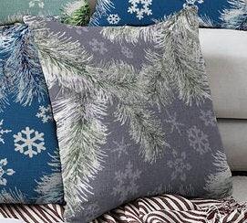 Set of 4 Winter Trend Pillow Covers|Xmas Pine Tree Needles and Snowflake Home Decor|Snowflake Pillow Top|Blue Green Winter Throw Pillow Top