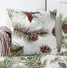 Set of 4 Winter Trend Pillow Covers|Xmas Pine Tree Needles Home Decor|Pine Cone Print Pillow Cover|Green and Brown Winter Throw Pillow Top