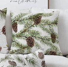 Set of 4 Winter Trend Pillow Covers|Xmas Pine Tree Needles Home Decor|Pine Cone Print Pillow Cover|Green and Brown Winter Throw Pillow Top