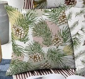 Set of 4 Winter Trend Pillow Covers|Xmas Pine Tree Needles Home Decor|Pine Cone Print Pillow Cover|Green and Brown Winter Throw Pillow Top