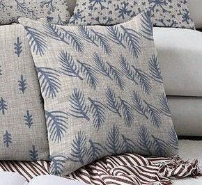 Set of 4 Winter Trend Pillow Covers|Xmas Pine Tree Needles and Snowflake Home Decor|Snowflake Pillow Top|Gray Beige Winter Throw Pillow Top