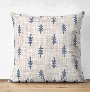 Set of 4 Winter Trend Pillow Covers|Xmas Pine Tree Needles and Snowflake Home Decor|Snowflake Pillow Top|Gray Beige Winter Throw Pillow Top