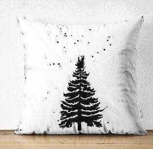 Set of 4 Winter Trend Pillow Covers|Black White Pine Tree and Pine Cone Home Decor|Decorative Xmas Throw Pillow Top|Christmas Cushion Cover