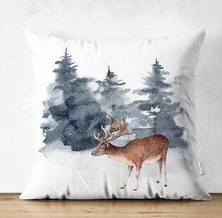 Set of 4 Winter Trend Pillow Covers|Xmas Deer and Pine Tree Home Decor|House under Snow Pillow Top|Christmas Pillow Cover|Xmas Throw Pillow