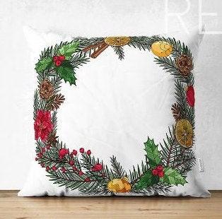 Set of 4 Christmas Pillow Covers|Floral Xmas Pillow Top|Winter Trend Cushion Case|Pine Cone and Lantern Throw Pillow|Red Poinsettia Cushion