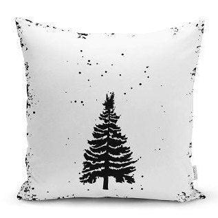 Set of 4 Winter Trend Pillow Covers|Black White Pine Tree and Pine Cone Home Decor|Decorative Xmas Throw Pillow Top|Christmas Cushion Cover