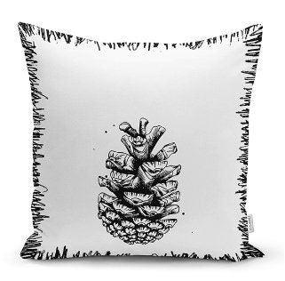 Set of 4 Winter Trend Pillow Covers|Black White Pine Tree and Pine Cone Home Decor|Decorative Xmas Throw Pillow Top|Christmas Cushion Cover