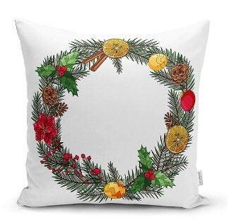 Set of 4 Christmas Pillow Covers|Floral Xmas Pillow Top|Winter Trend Cushion Case|Pine Cone and Lantern Throw Pillow|Red Poinsettia Cushion