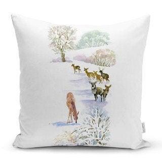 Set of 4 Winter Trend Pillow Covers|Xmas Deer and Pine Tree Home Decor|Houses and Snow Pillow Top|Christmas Pillow Cover|Xmas Throw Pillow