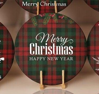 Christmas Placemat|Set of 6 Xmas Supla Table Mat|Buffalo Plaid Xmas Deer Round Dining Underplate|Merry Xmas and Happy New Year Coaster Set