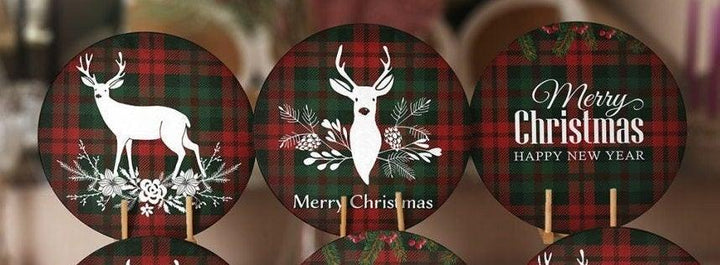 Christmas Placemat|Set of 6 Xmas Supla Table Mat|Buffalo Plaid Xmas Deer Round Dining Underplate|Merry Xmas and Happy New Year Coaster Set