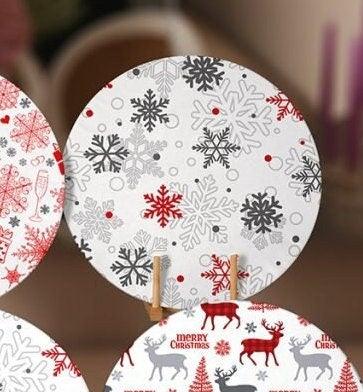 Christmas Placemat|Set of 6 Xmas Supla Table Mat|Red Gray Xmas Deer Round Dining Underplate|Snowflake and Merry Christmas Print Coaster Set