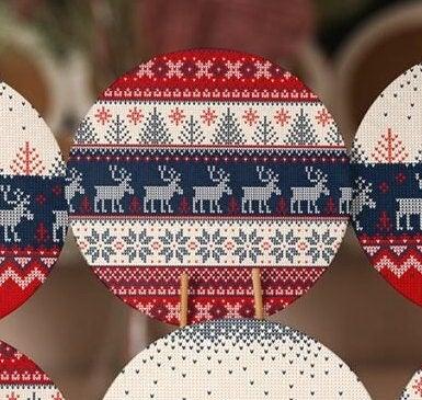 Christmas Placemat|Set of 6 Xmas Supla Table Mat|Red Blue Winter Trend Round Dining Underplate|Special Design Gray Xmas Deer, Tree Coasters