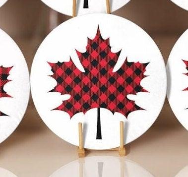 Christmas Placemat|Set of 6 Xmas Supla Table Mat|Red Black Checkered Leaf with Deer Round Dining Underplate|Buffalo Check Leaf, Deer Coaster