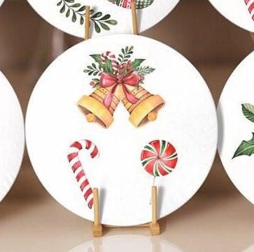 Christmas Placemat|Set of 6 Xmas Supla Table Mat|Red Poinsettia Round Dining Underplate|Floral Xmas Bell and Xmas Socks Winter Coasters Set