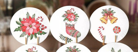 Christmas Placemat|Set of 6 Xmas Supla Table Mat|Red Poinsettia Round Dining Underplate|Floral Xmas Bell and Xmas Socks Winter Coasters Set