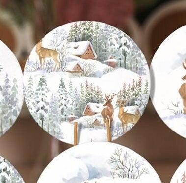 Winter Trend Placemat|Set of 6 Xmas Supla Table Mat|Snow, Deer and Pine Tree Print Round Dining Underplate|Snow House Winter Coaster Set