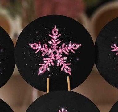 Winter Trend Placemat|Set of 6 Xmas Supla Table Mat|Snowflake Print Round Dining Underplate|Black Purple Geometric Snowflake Winter Coasters