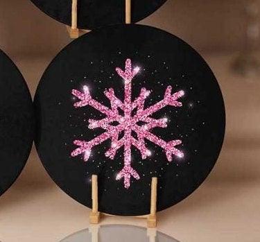 Winter Trend Placemat|Set of 6 Xmas Supla Table Mat|Snowflake Print Round Dining Underplate|Black Purple Geometric Snowflake Winter Coasters