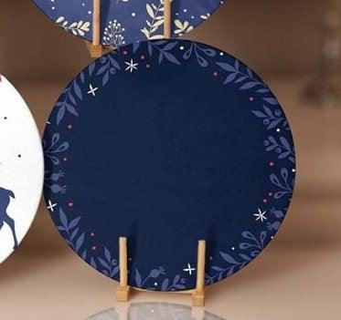 Christmas Placemat|Set of 6 Xmas Supla Table Mat|Blue White Xmas Deer Round Dining Underplate|Gold Color Leaves Print Winter Trend Coasters