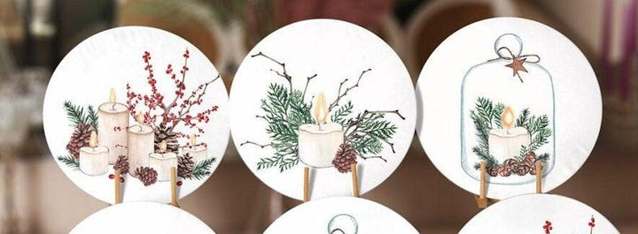 Winter Trend Placemat|Set of 6 Xmas Supla Table Mat|Pine Tree Branches Round Dining Underplate|Red Berry and Candle Print Winter Coaster Set