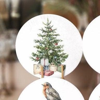 Winter Trend Placemat|Set of 6 Xmas Supla Table Mat|Decorated Xmas Tree Round Dining Underplate|Xmas Bell and Bird Print Winter Coaster Set