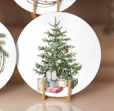 Winter Trend Placemat|Set of 6 Xmas Supla Table Mat|Decorated Xmas Tree Round Dining Underplate|Xmas Bell and Bird Print Winter Coaster Set