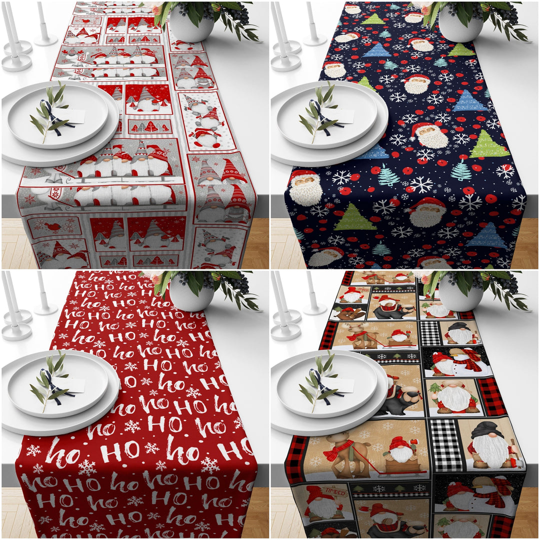 Santa Claus Table Runner|Christmas Table Decor|Dwarf Santa/Gnome Table Centerpiece|Red Xmas Ho Ho Home Decor|Winter Xmas Tree Tablecloth