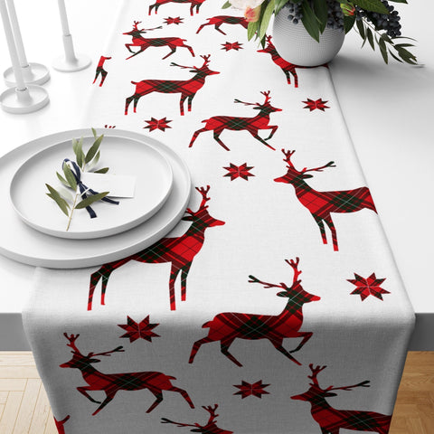 Winter Trend Table Runner|Christmas Table Decor|Snowflake and Deer Table Centerpiece|Christmas Home Decor|Pine Tree and Buckhorn Tablecloth