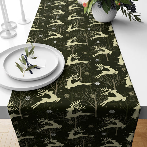 Winter Trend Table Runner|Christmas Table Decor|Snowflake and Deer Table Centerpiece|Christmas Home Decor|Pine Tree and Buckhorn Tablecloth