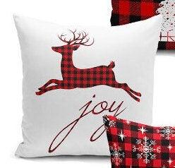 Set of 4 Christmas Pillow Covers and 1 Table Runner|Winter Trend Buffalo Check Merry Christmas Home Decor|Red Plaid Xmas Runner and Cushion