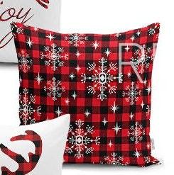 Set of 4 Christmas Pillow Covers and 1 Table Runner|Winter Trend Buffalo Check Merry Christmas Home Decor|Red Plaid Xmas Runner and Cushion