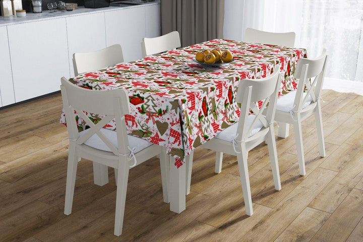 Christmas Tablecloth|Xmas Deer and Xmas Tree Tabletop|Housewarming Xmas Design Table Cover|Winter Trend Kitchen Decor|Snowflake Table Cover