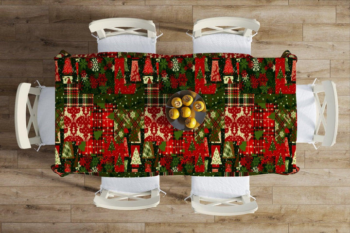 Christmas Tablecloth|Xmas Deer and Xmas Tree Tabletop|Housewarming Xmas Design Table Cover|Winter Trend Kitchen Decor|Snowflake Table Cover