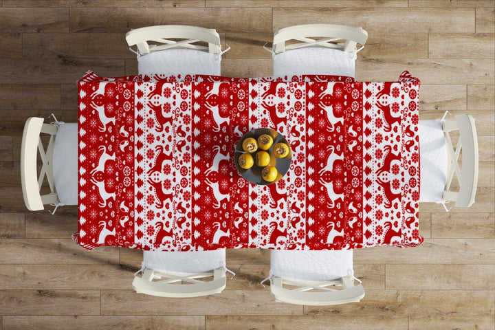 Christmas Tablecloth|Xmas Deer and Xmas Tree Tabletop|Housewarming Xmas Design Table Cover|Winter Trend Kitchen Decor|Snowflake Table Cover