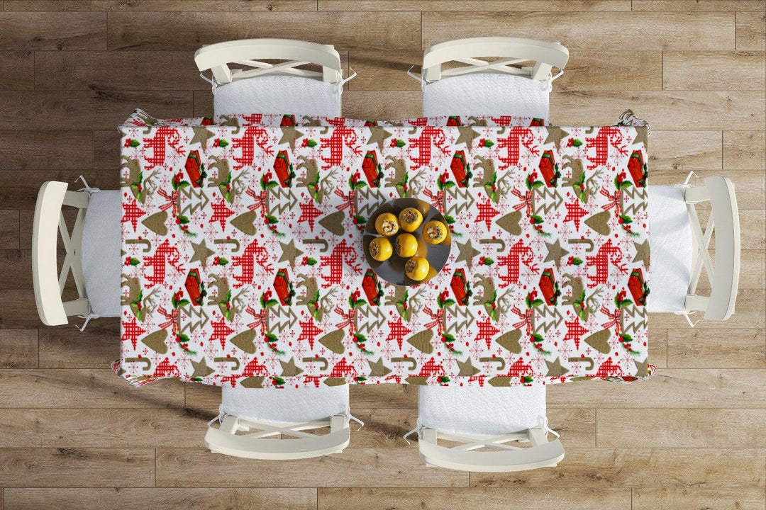 Christmas Tablecloth|Xmas Deer and Xmas Tree Tabletop|Housewarming Xmas Design Table Cover|Winter Trend Kitchen Decor|Snowflake Table Cover