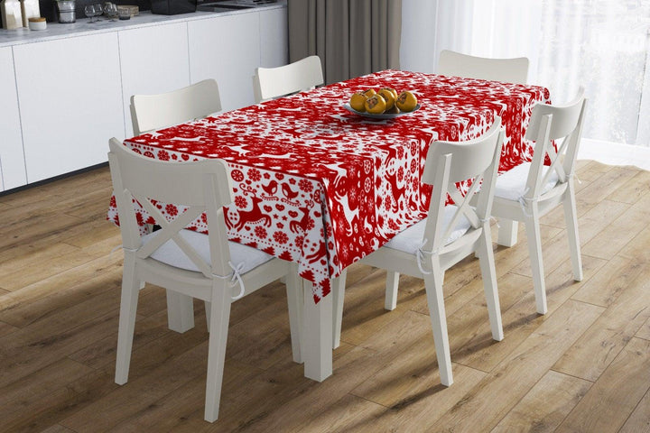 Christmas Tablecloth|Xmas Deer and Xmas Tree Tabletop|Housewarming Xmas Design Table Cover|Winter Trend Kitchen Decor|Snowflake Table Cover