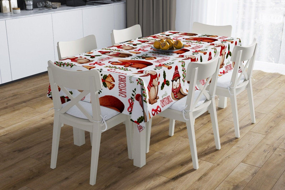 Christmas Table Cloths|Rectangle Table Cloth|Housewarming Xmas Table Cover|Kitchen Table Decor|Santa Hat, Ho Ho Table|Merry Christmas Decor