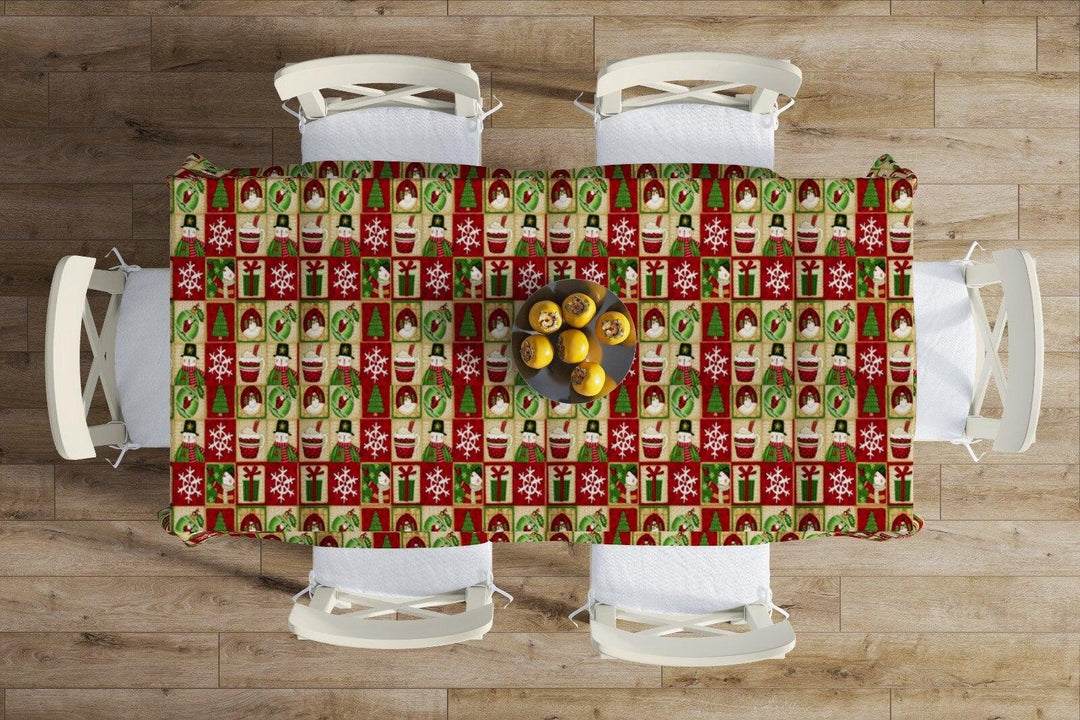 Christmas Table Cloths|Rectangle Home Decor Table Cloth|Housewarming Xmas Table Cover|Snowman and Xmas Bell Table Decor|Outdoor Table Cloth