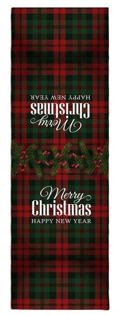 Set of 4 Christmas Pillow Covers and 1 Table Runner|Winter Trend Checkered Merry Christmas Home Decor|Red Green Plaid Xmas Runner, Cushion