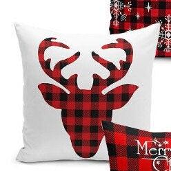 Set of 4 Christmas Pillow Covers and 1 Table Runner|Winter Trend Buffalo Check Merry Christmas Home Decor|Red Plaid Xmas Runner and Cushion