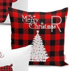 Set of 4 Christmas Pillow Covers and 1 Table Runner|Winter Trend Buffalo Check Merry Christmas Home Decor|Red Plaid Xmas Runner and Cushion