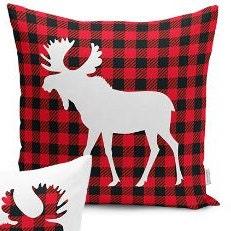 Set of 4 Christmas Pillow Covers and 1 Table Runner|Winter Trend Buffalo Check Christmas Deer Home Decor|Plaid Xmas Runner and Cushion Case