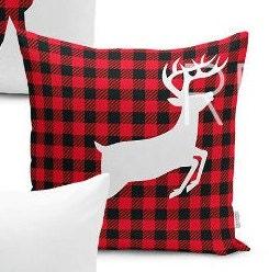 Set of 4 Christmas Pillow Covers and 1 Table Runner|Winter Trend Buffalo Check Christmas Deer Home Decor|Plaid Xmas Runner and Cushion Case