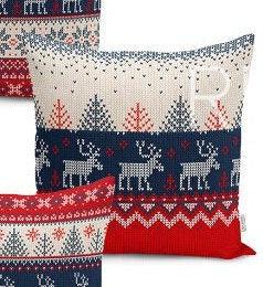 Set of 4 Christmas Pillow Covers and 1 Table Runner|Winter Trend Merry Christmas Home Decor|Red White Blue Xmas Deer Tree Runner and Cushion