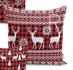 Set of 4 Christmas Pillow Covers and 1 Table Runner|Winter Trend Xmas Design Home Decor|Red White Black Xmas Deer, Xmas Tree Runner, Cushion