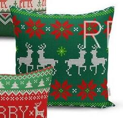 Set of 4 Christmas Pillow Covers and 1 Table Runner|Red Green White Snowflake, Xmas Deer and Xmas Tree Home Decor|Merry Xmas Runner and Case