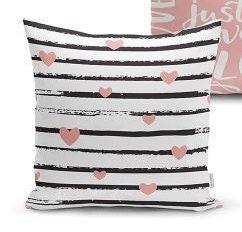 Set of 4 Valentine's Day Pillow Covers and 1 Table Runner|Be Mine and Just Love Print Home Decor|Heart with Stripes Tablecloth and Cushion